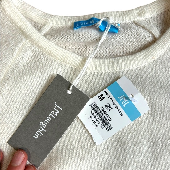 J.Mclaughlin Womens Jamey 100% Cashmere Sweater Ivory Crewneck Size Medium NWT - Picture 5 of 11
